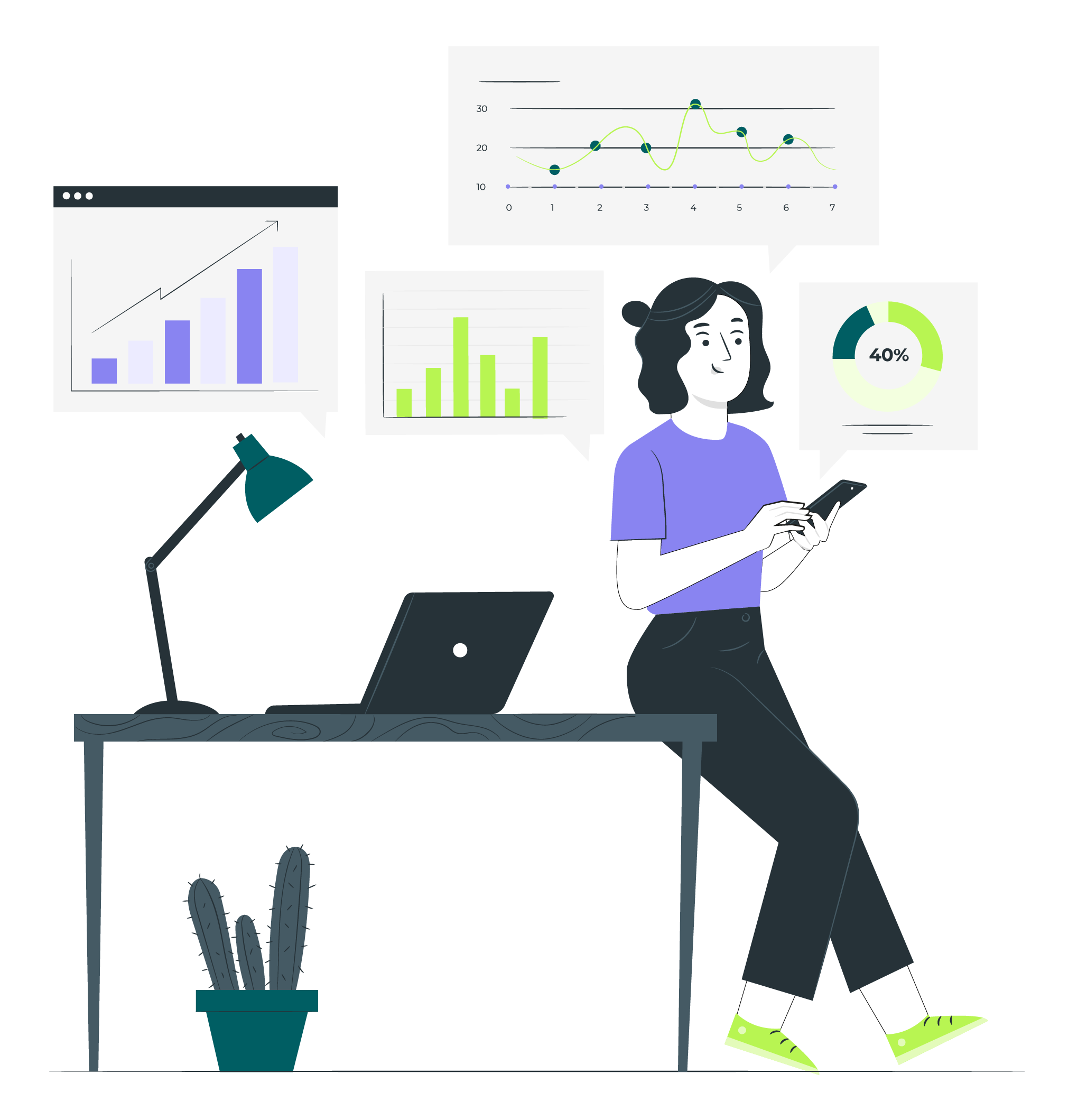 Femme analysant des données et des graphiques sur un ordinateur, illustrant la data analyse et le pilotage de la performance.