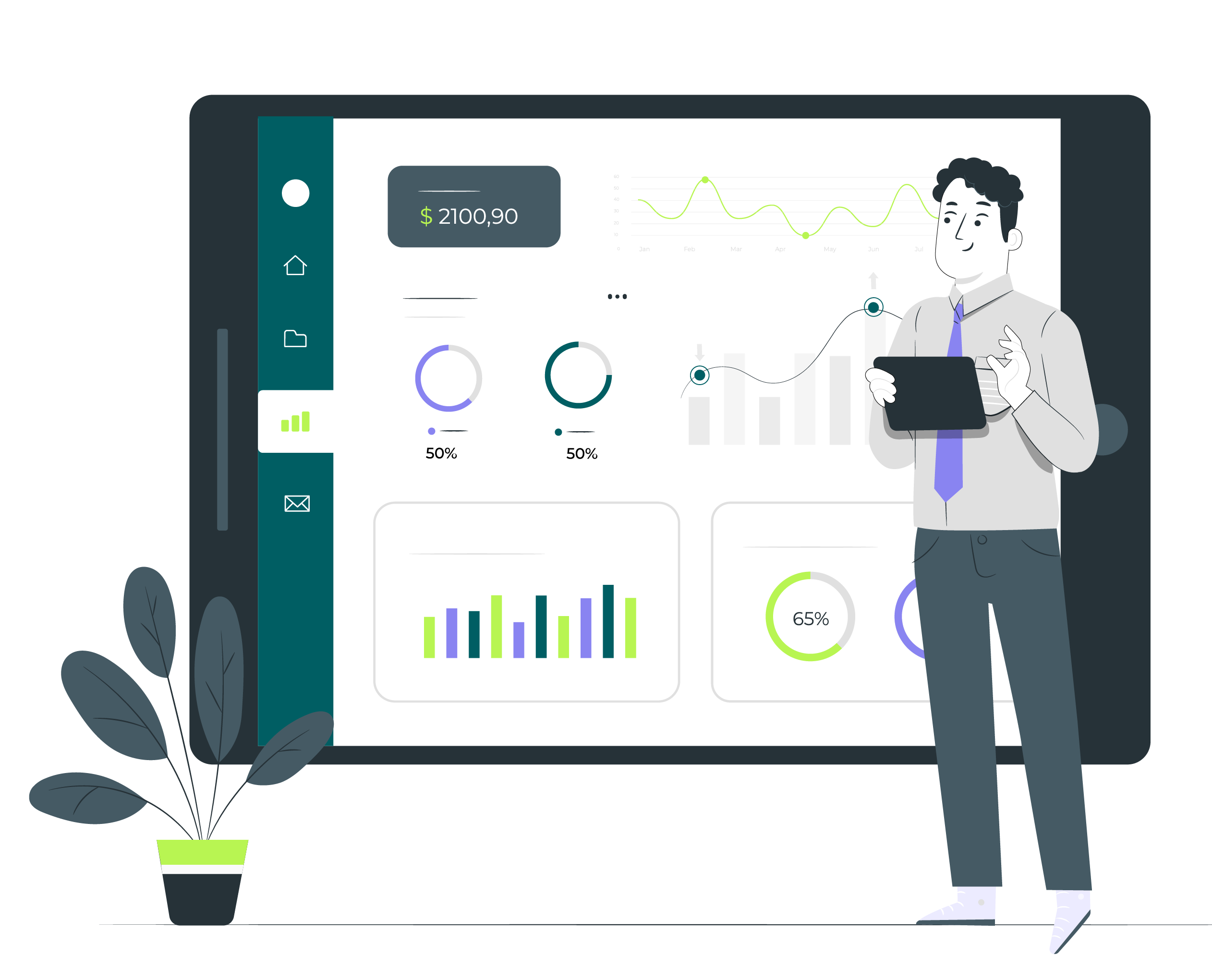 Un collaborateur consulte des indicateurs et graphiques sur une grande interface numérique, illustrant l’analyse de données et le pilotage de la performance.